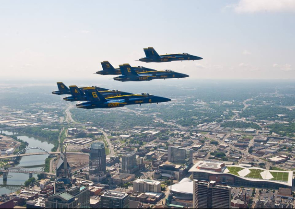 Blue Angels in the airspace above Music City Center.  Photo courtesy Greenrise Technologies. 